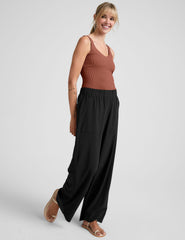 red ribbed tank top with a soft v neckline.