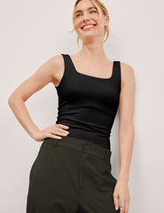 black double-layered square neckline bodysuit.