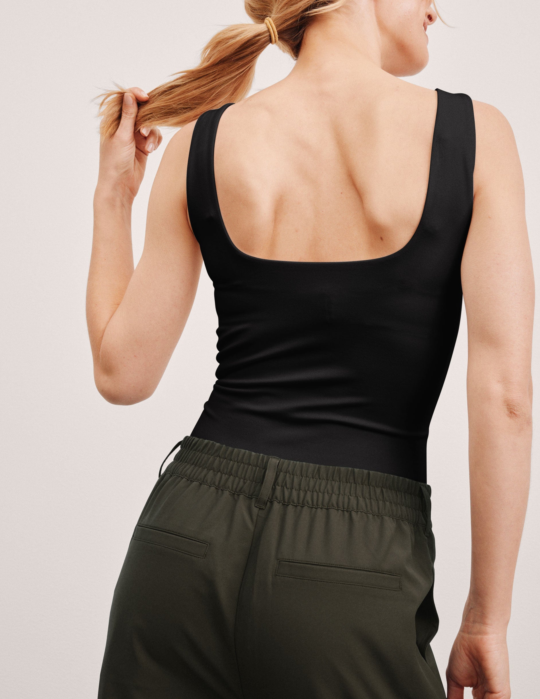 black double-layered square neckline bodysuit.