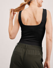 black double-layered square neckline bodysuit.