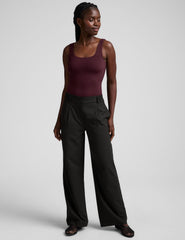 red double-layered square neckline bodysuit.