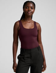 red double-layered square neckline bodysuit.