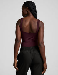 red double-layered square neckline bodysuit.