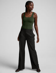 green double-layered square neckline bodysuit.