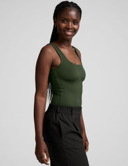 green double-layered square neckline bodysuit.