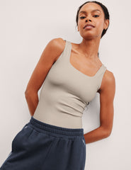 brown double-layered square neckline bodysuit.