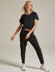 black short sleeve cropped high low tee