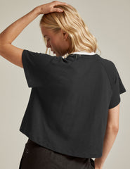 black short sleeve cropped high low tee