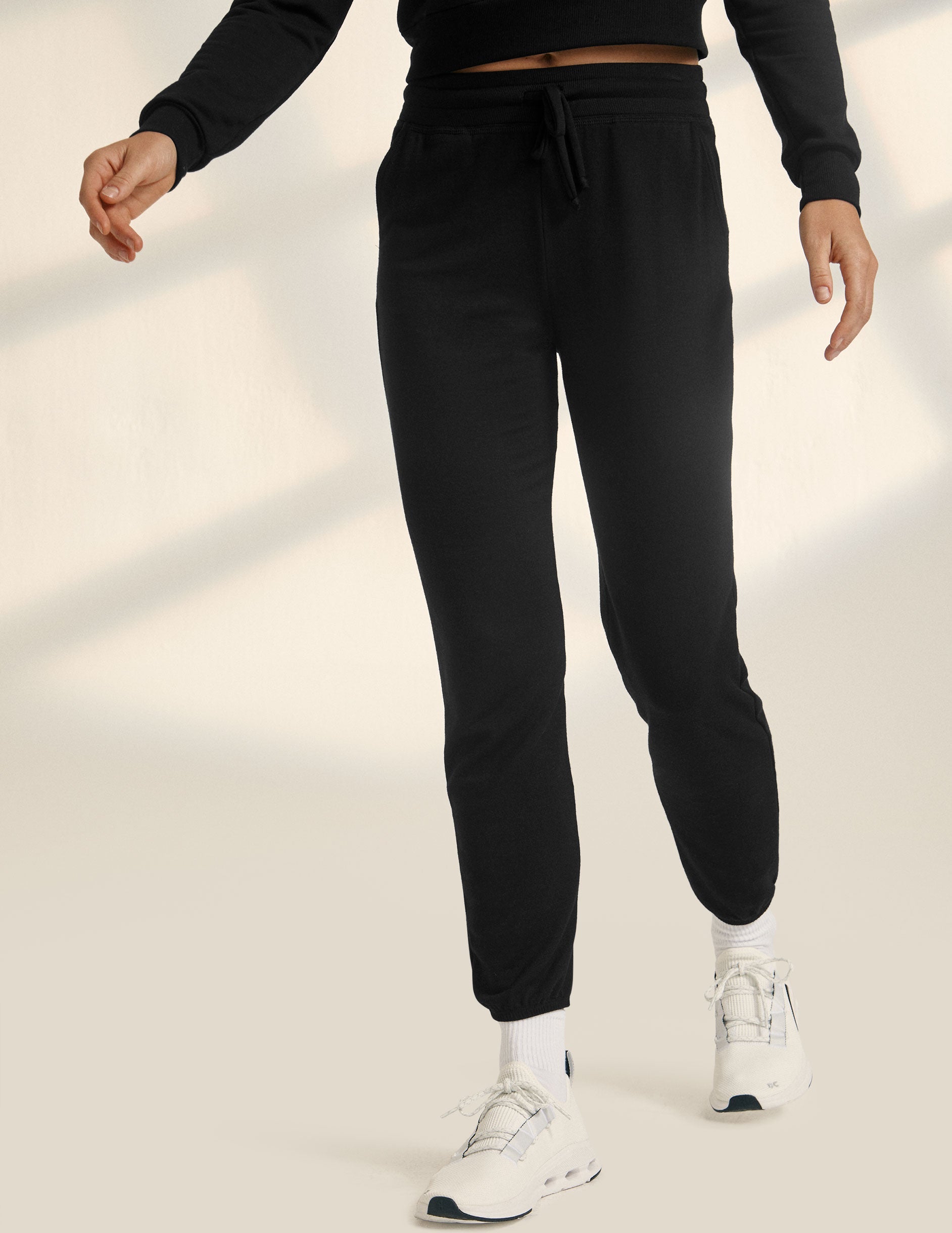 black knit joggers with drawstring at waist