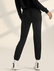 black knit joggers with drawstring at waist