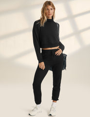 black knit joggers with drawstring at waist