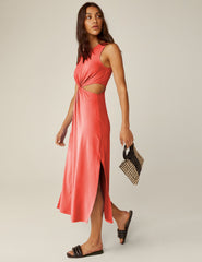 pink twist front sleeveless dress
