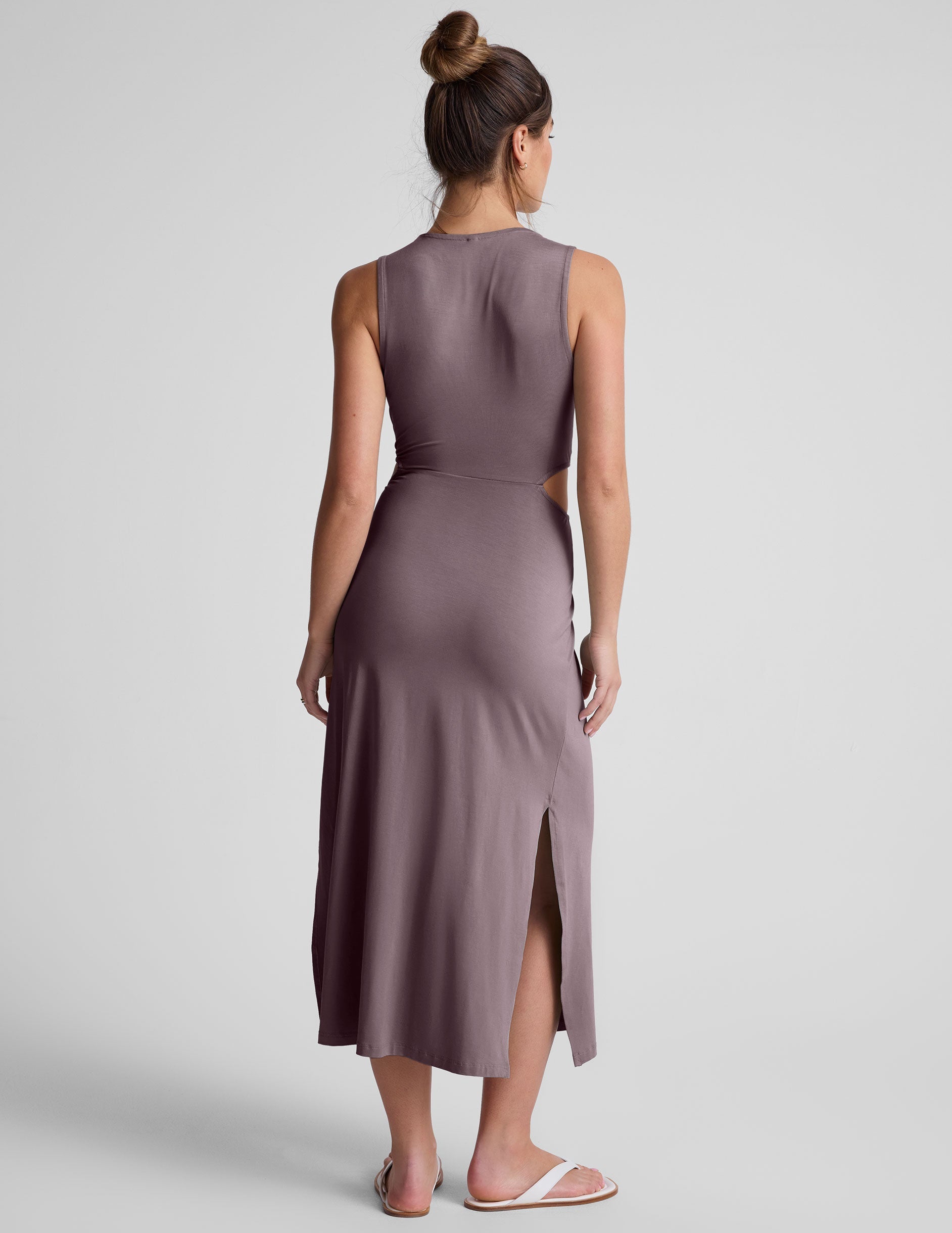 brown twist front midi dress