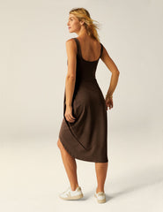 brown wrap midi dress