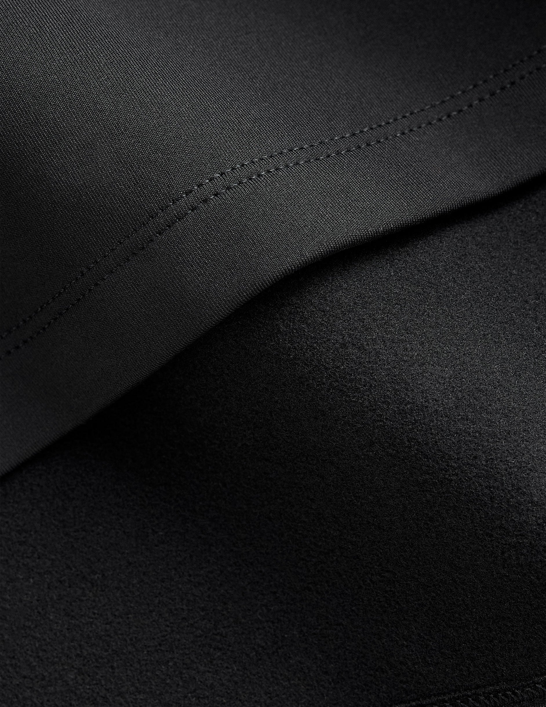 close-up of black fabric with stitching detail.