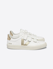 white VEJA sneakers with velcro straps.