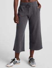 black relaxed fit cropped wide leg pants.