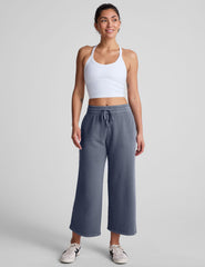 blue relaxed fit cropped wide leg pants.