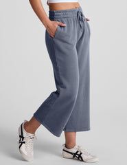 blue relaxed fit cropped wide leg pants.
