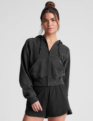 black zip-up hoodie jacket with pockets.