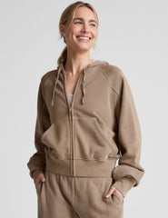 brown zip-up hoodie jacket with pockets.