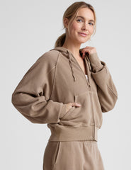 brown zip-up hoodie jacket with pockets.