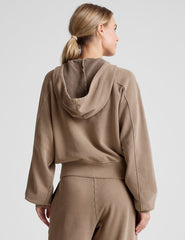 brown zip-up hoodie jacket with pockets.