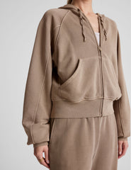 brown zip-up hoodie jacket with pockets.