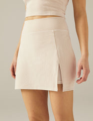 beige ribbed mini skirt