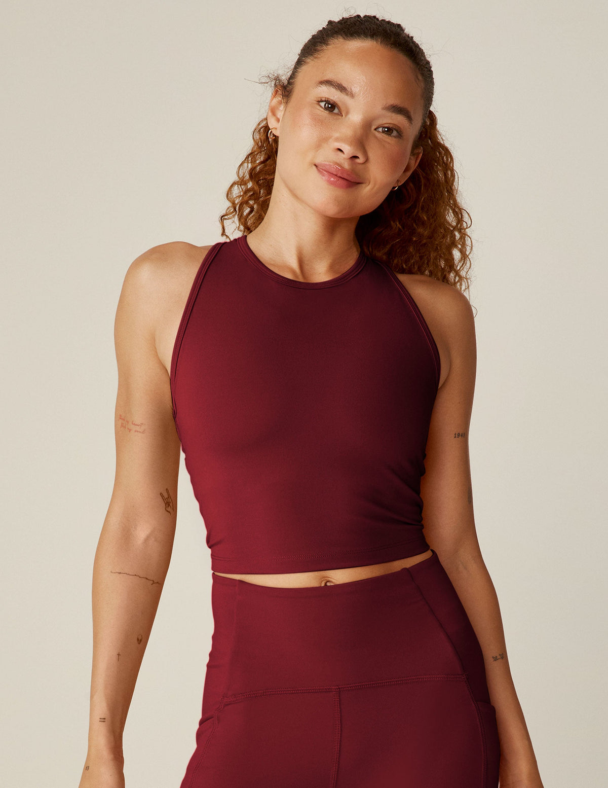 red high-neck racerback powerbeyond cropped tank.