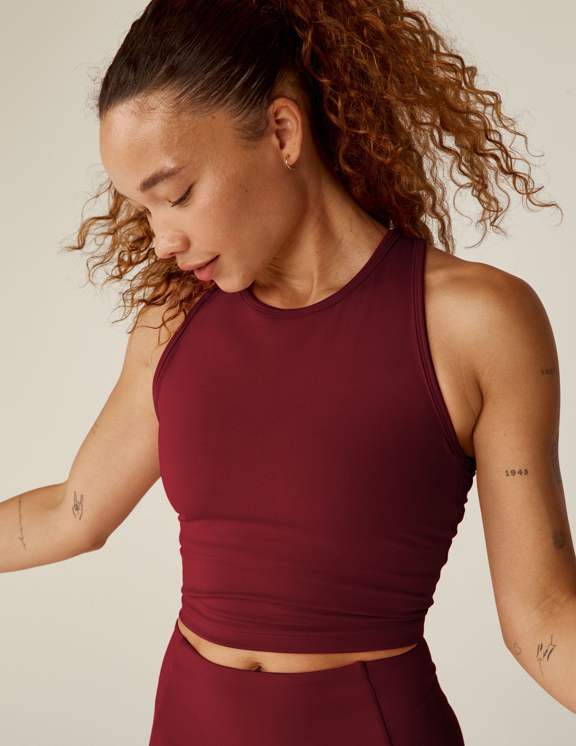 red high-neck racerback powerbeyond cropped tank.