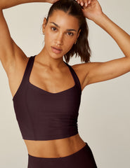 purple racerback cropped tank top with a sweetheart neckline.