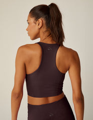 purple racerback cropped tank top with a sweetheart neckline.