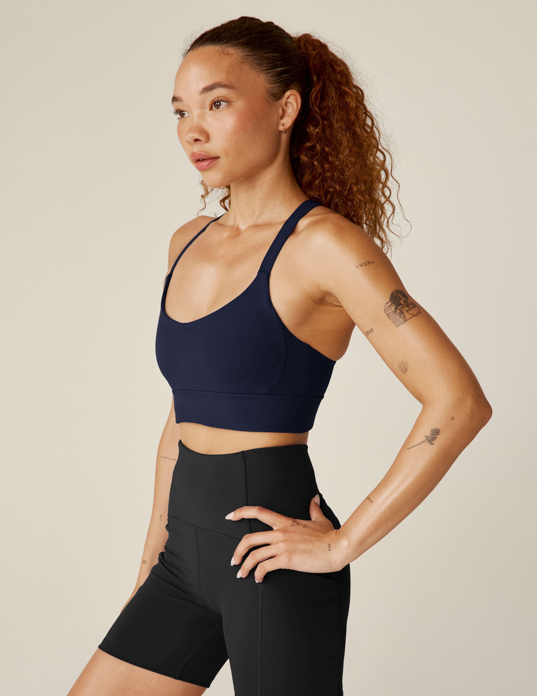 navy blue long line racerback bra top.