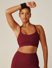 red scoop neck long line powerbeyond bra top.