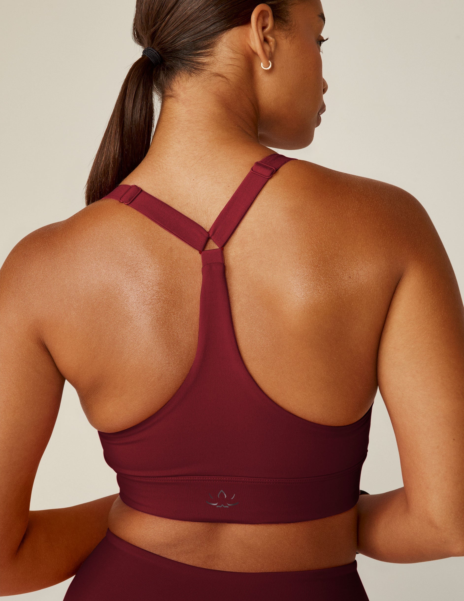 red scoop neck long line powerbeyond bra top.