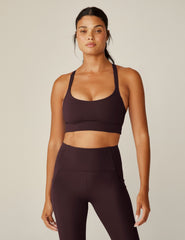purple long line racerback bra top.