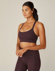 purple long line racerback bra top.