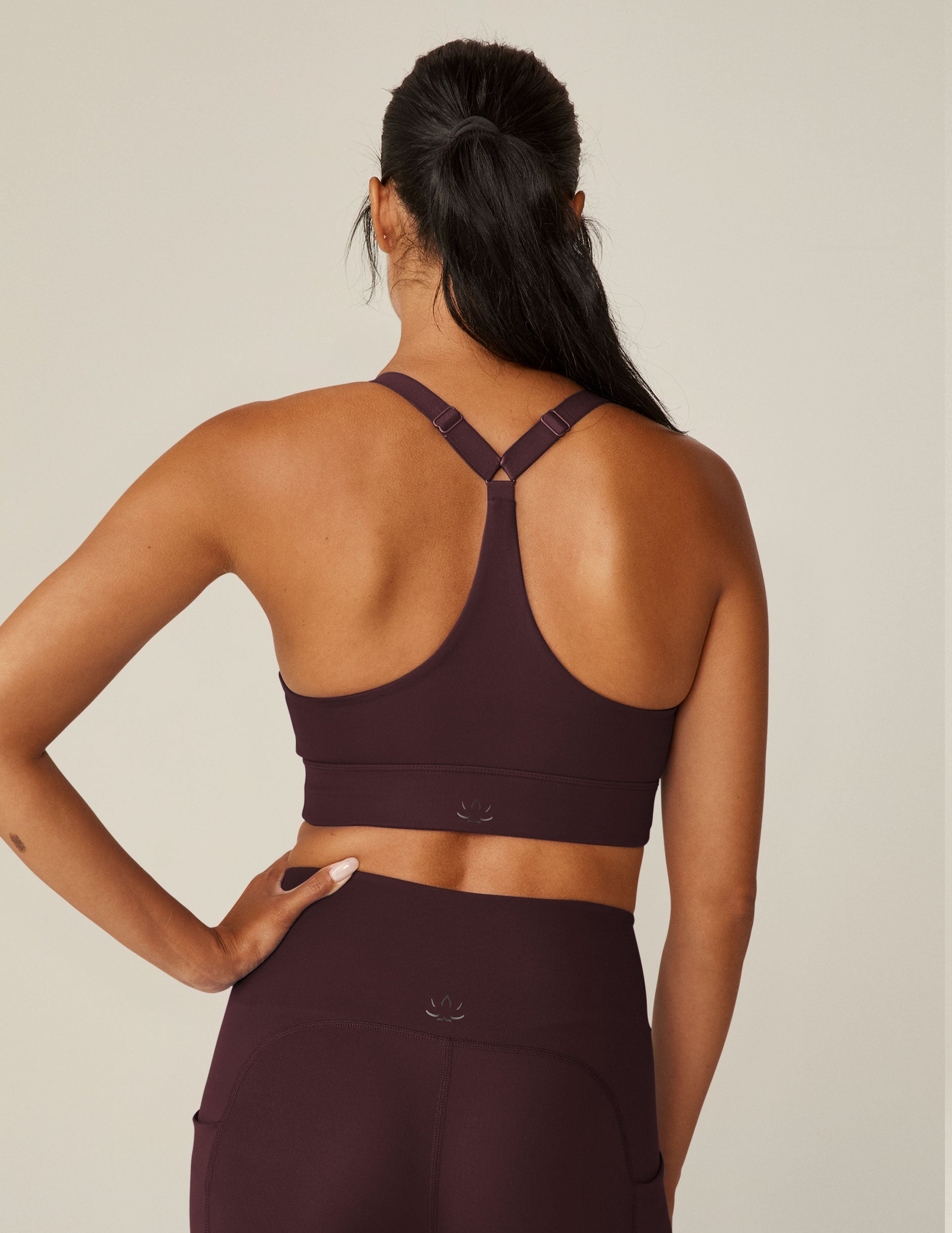 purple long line racerback bra top.