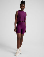 purple loose-fitting cropped scoop neck tank top.