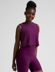 purple loose-fitting cropped scoop neck tank top.