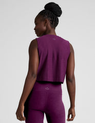 purple loose-fitting cropped scoop neck tank top.