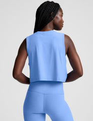 blue lightweight relaxed fit cropped tank top.