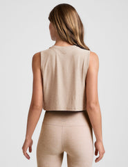 brown relaxed fit scoop neck cropped tank top.