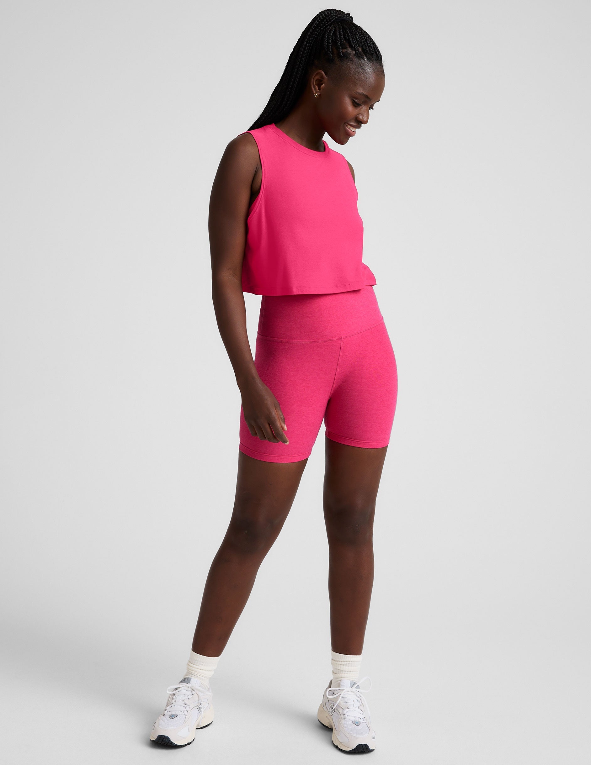 pink loose fitting cropped tank top.