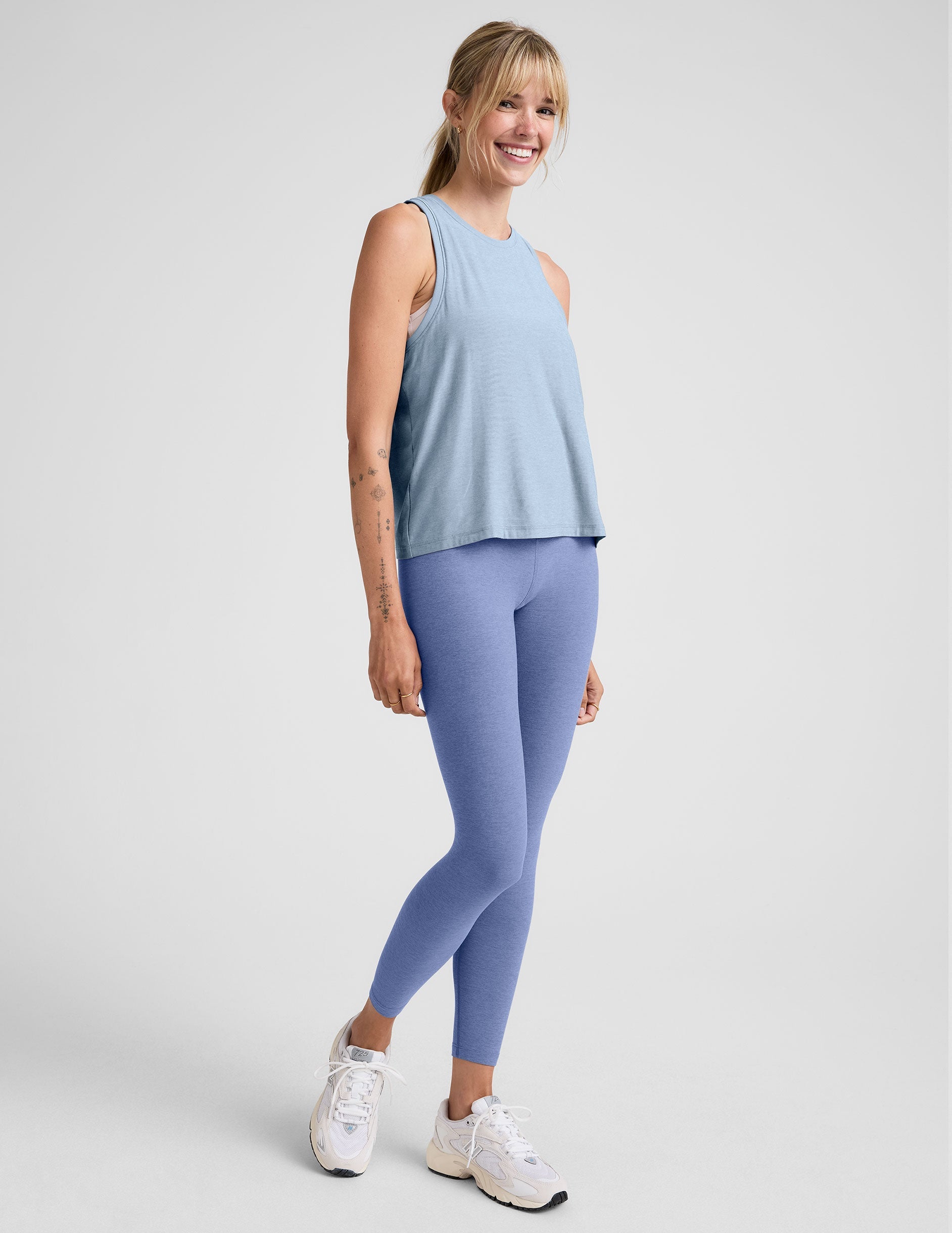 blue scoop neck relaxed fit tank top.