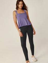 purple square neck peplum tank.