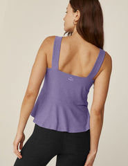 purple square neck peplum tank.