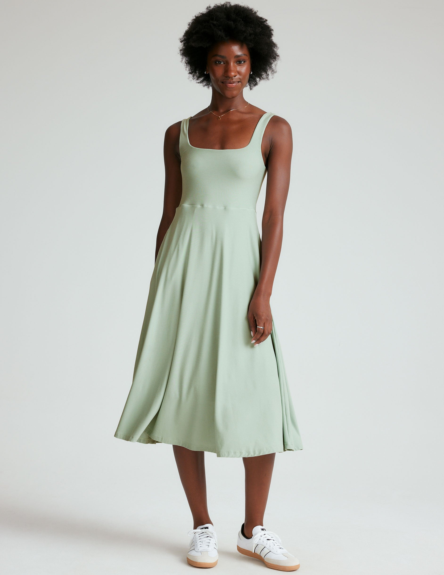 green square neck midi spacedye dress.
