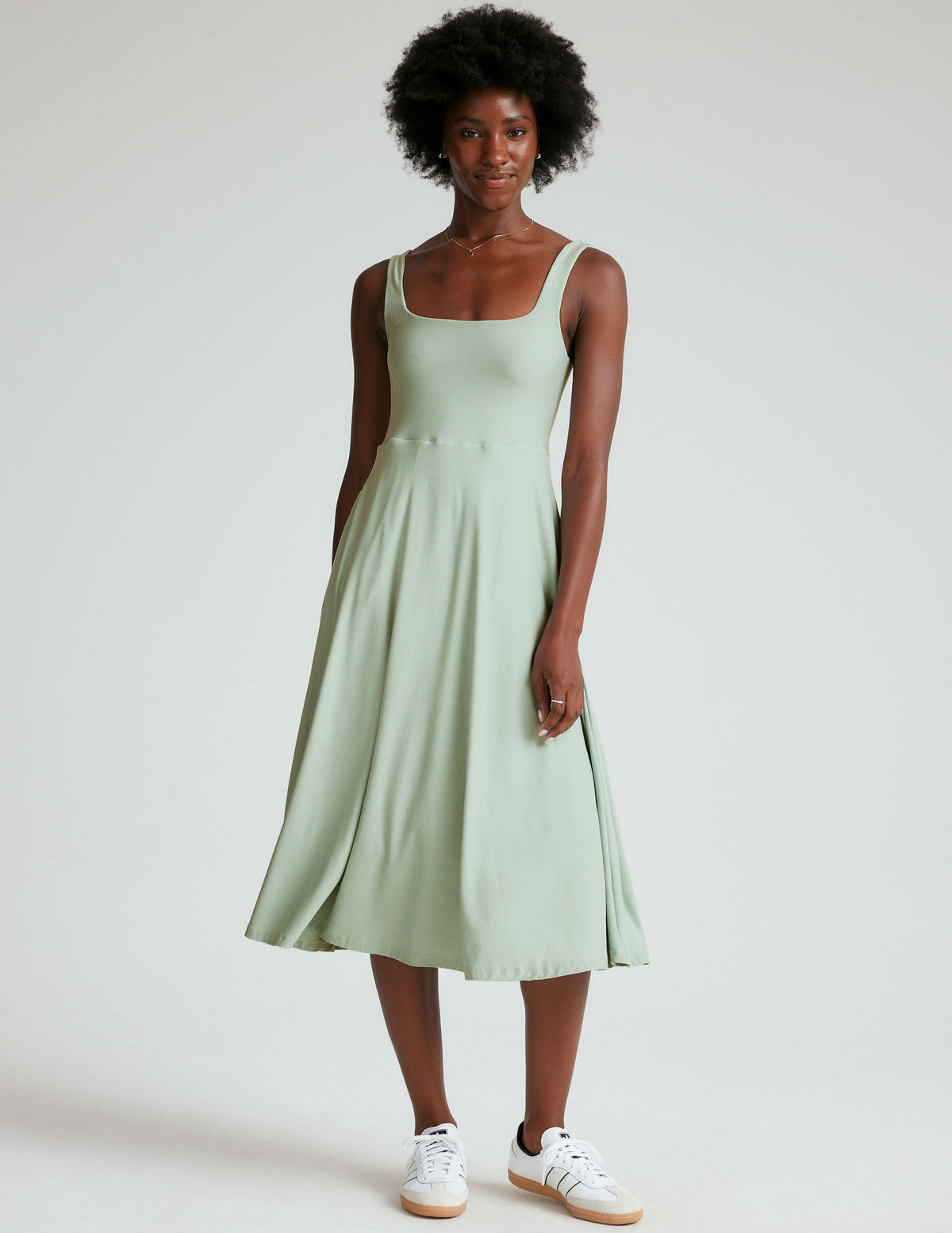 green square neck midi spacedye dress.